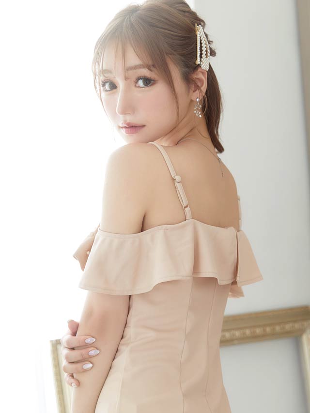 [SMLサイズ]ビジューオフショルラインストーンタイトミニドレス[3サイズ展開]