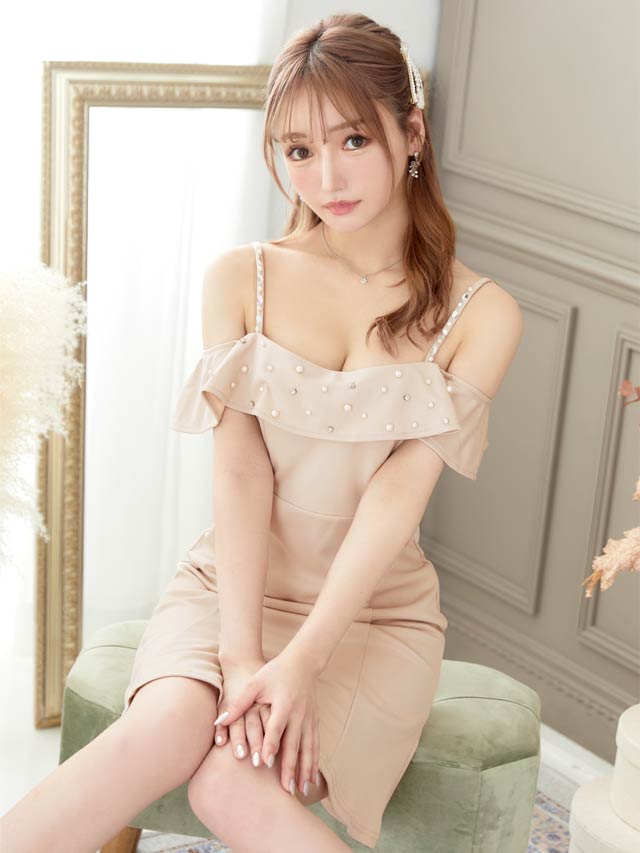 [SMLサイズ]ビジューオフショルラインストーンタイトミニドレス[3サイズ展開]