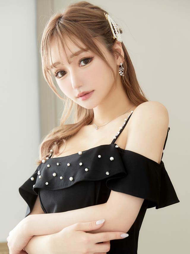 [SMLサイズ]ビジューオフショルラインストーンタイトミニドレス[3サイズ展開]