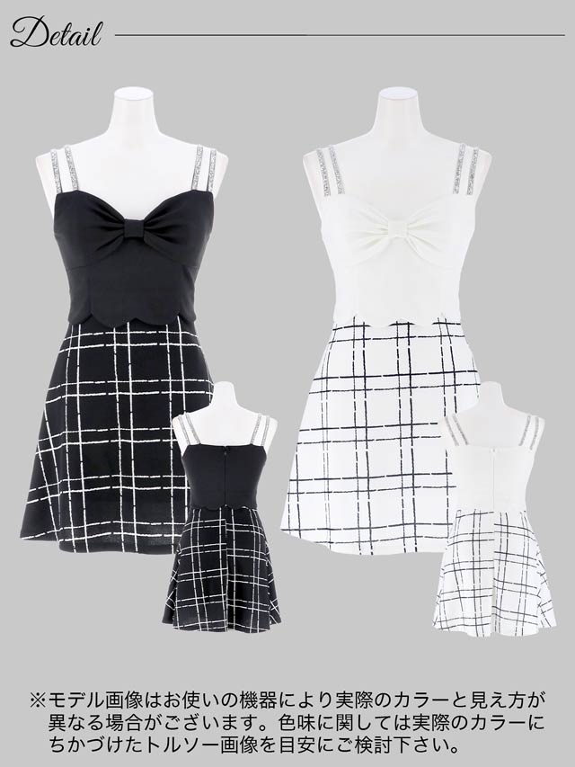 [SMLサイズ]キャミソールフロントリボンチェック柄Aラインミニドレス[3サイズ展開][LIVE紹介][伊藤桃々着用]