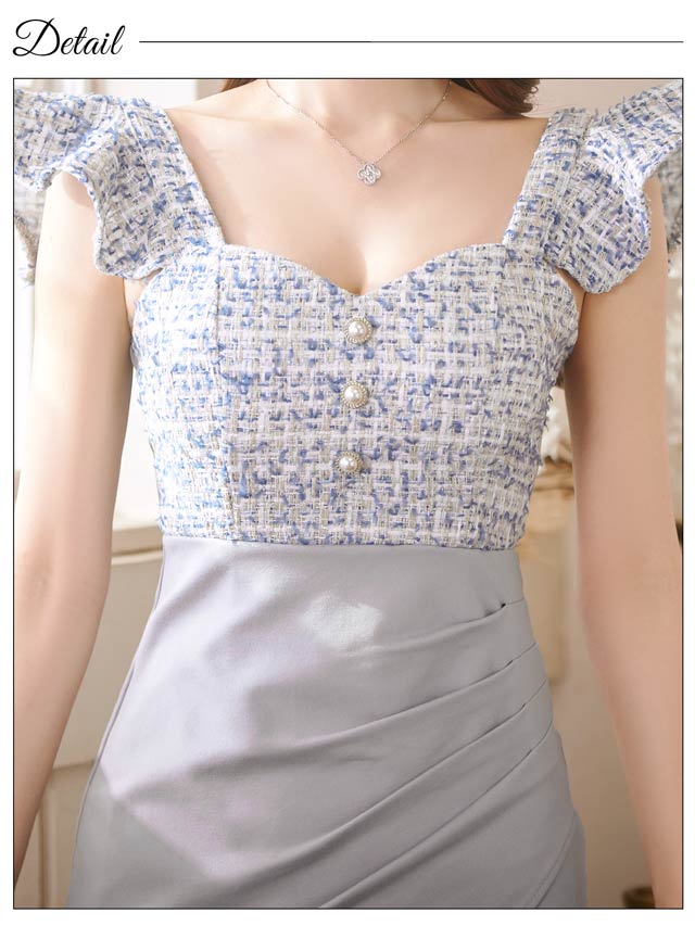 フリルスリーブツイードアシメタイトミニドレス[XS~L/4サイズ展開]