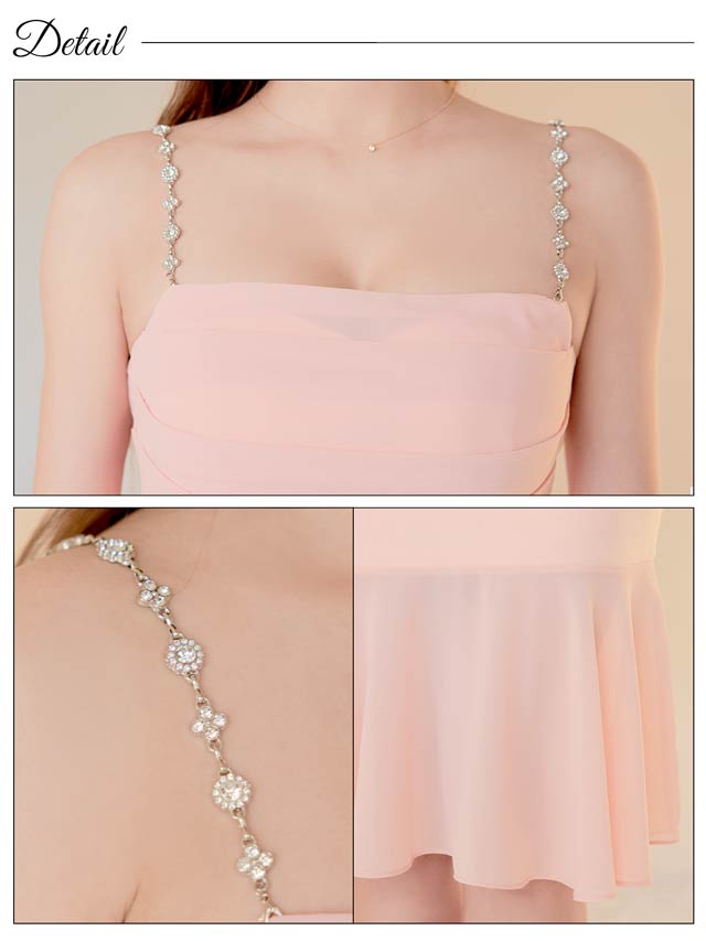 ビジューキャミソールドレープシフォンマーメイド膝丈ワンピース[SML/3サイズ展開]