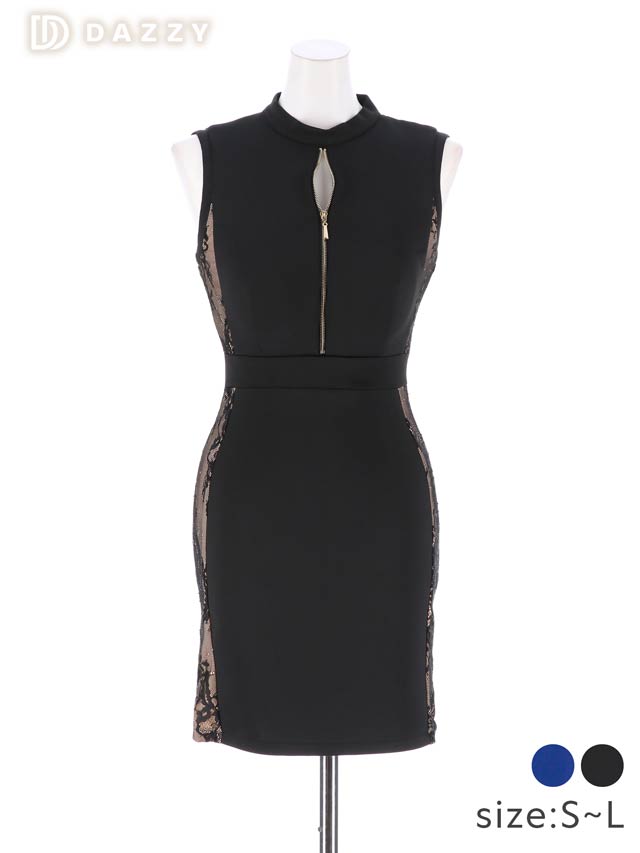 フロントジップサイドレースバックカットタイトミニドレス[SML/3サイズ展開][明日花キララ着用]