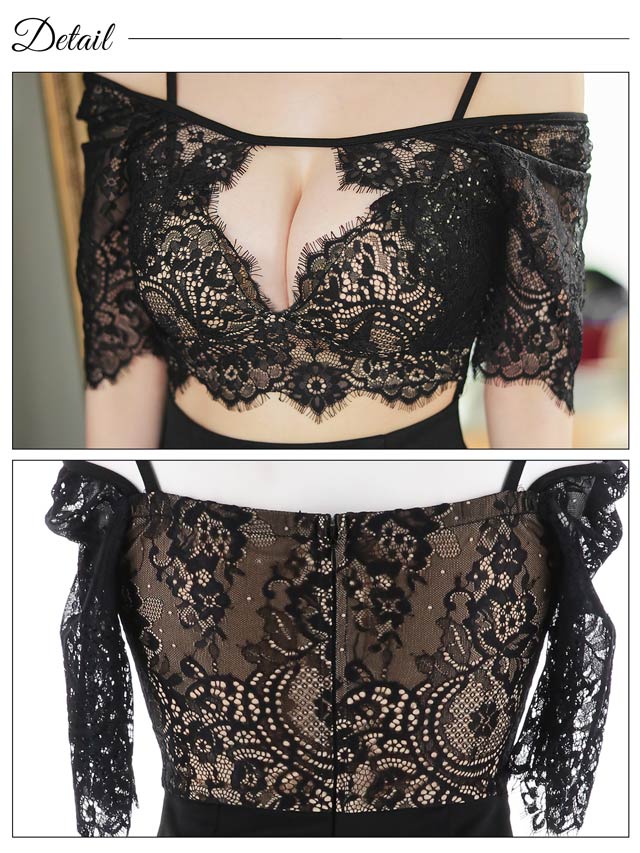 [SMLサイズ]ヌーディフラワーレースホール五分袖タイトミニドレス[3サイズ展開]