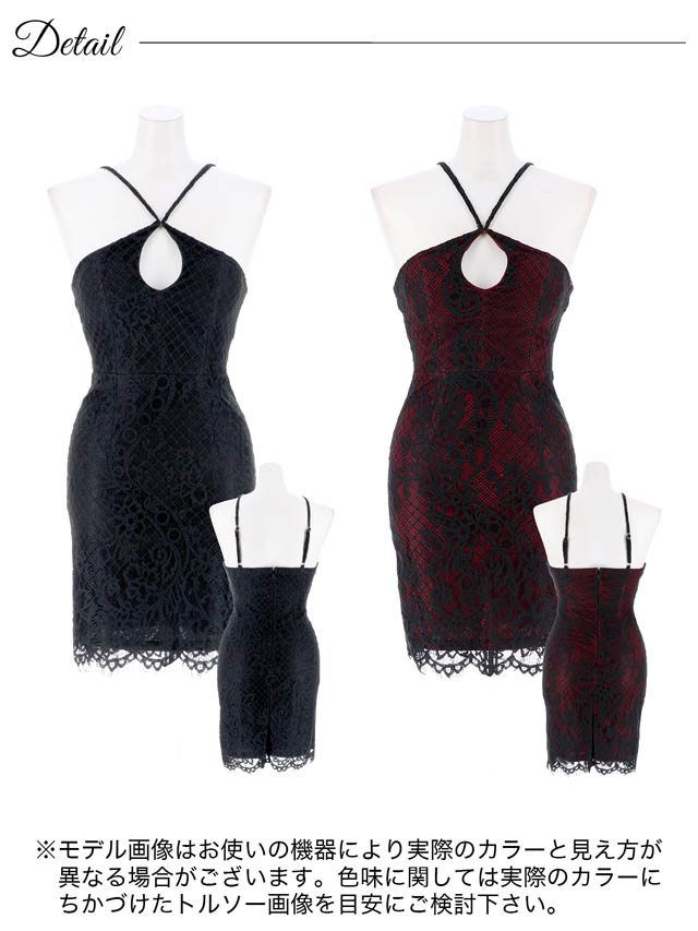 [SMLサイズ]オールレースホールホルターネックタイトミニドレス[3サイズ展開]