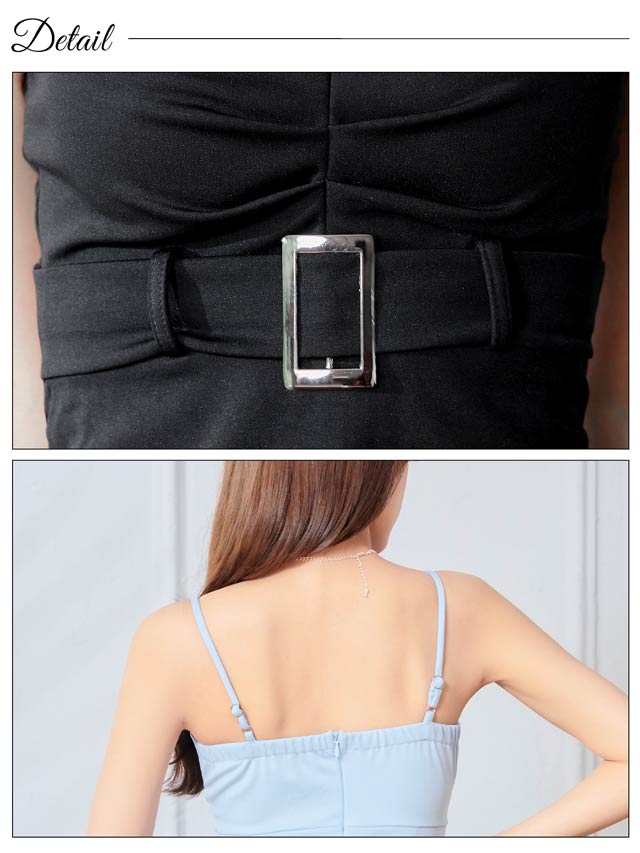 [SMLサイズ]ギャザーハイウエストベルトモチーフキャミソールマーメイドミニドレス[3サイズ展開]