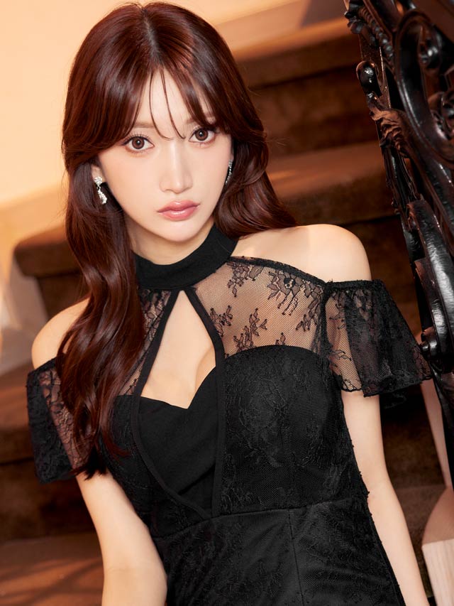 [SMLサイズ]フラワーレースホールアメスリオフショルタイトミニドレス[3サイズ展開]