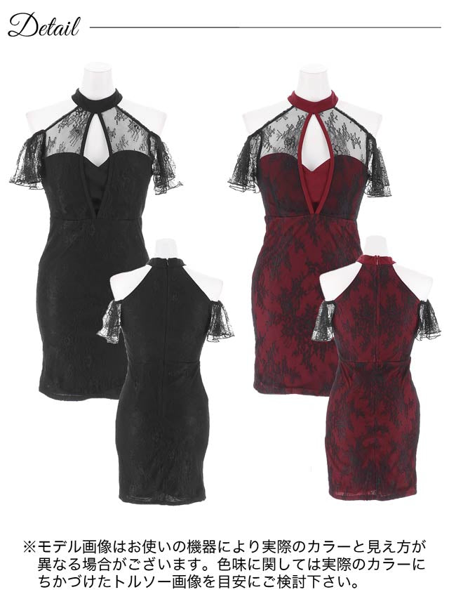 [SMLサイズ]フラワーレースホールアメスリオフショルタイトミニドレス[3サイズ展開]