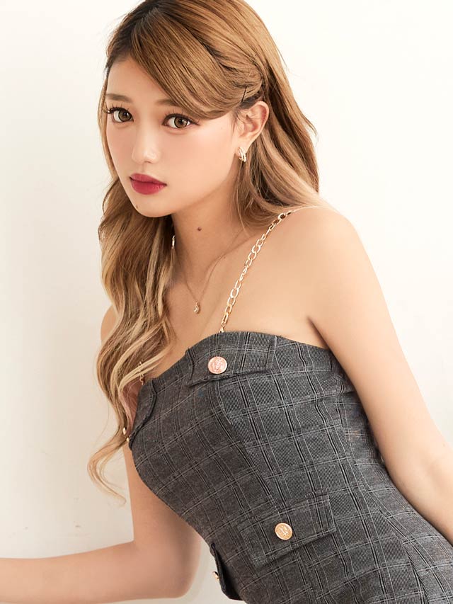 [SMLサイズ]オールチェックニットチェーンキャミソールタイトミニドレス[3サイズ展開]