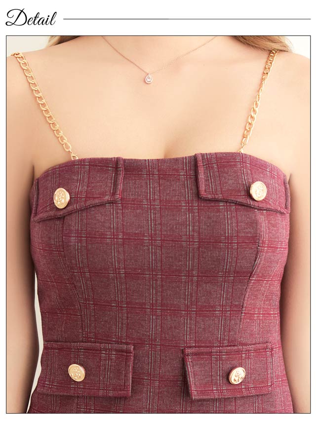 [SMLサイズ]オールチェックニットチェーンキャミソールタイトミニドレス[3サイズ展開]