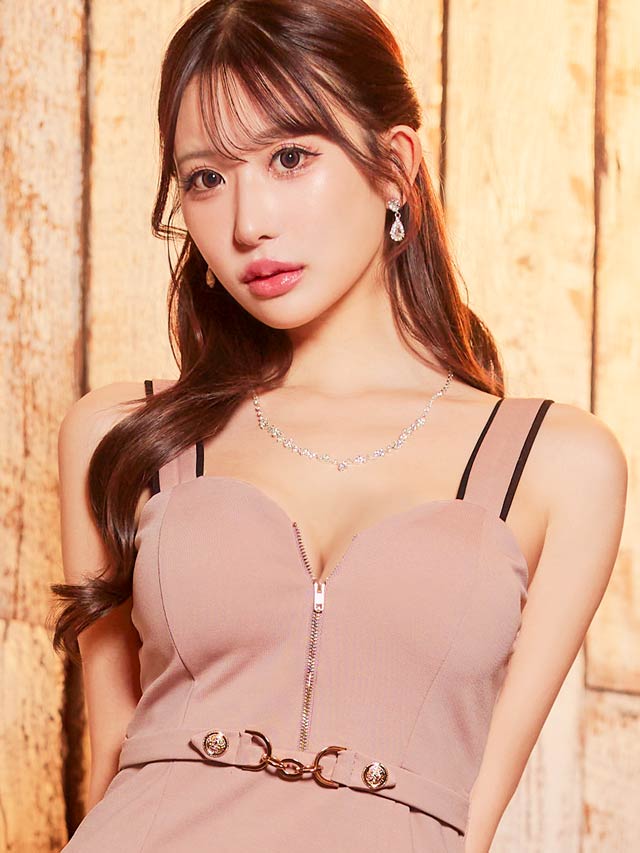 [SMLサイズ]バイカラーフロントジップベルトモチーフノースリーブマーメイドミニドレス[3サイズ展開][伊藤桃々着用]