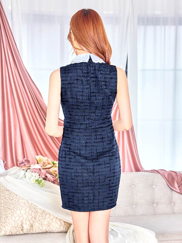 [SMLサイズ]ツイードスカラップリボンタイトミニドレス[3サイズ展開]