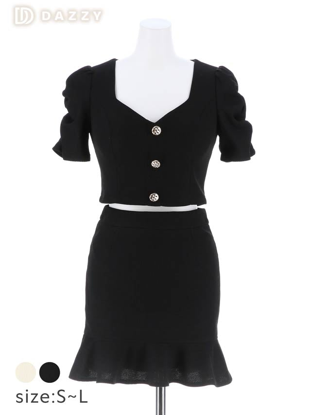 明日花キララ着用[SMLサイズ][2ピース]ワンカラーフロントボタンワッフルマーメイドミニドレス[3サイズ展開]