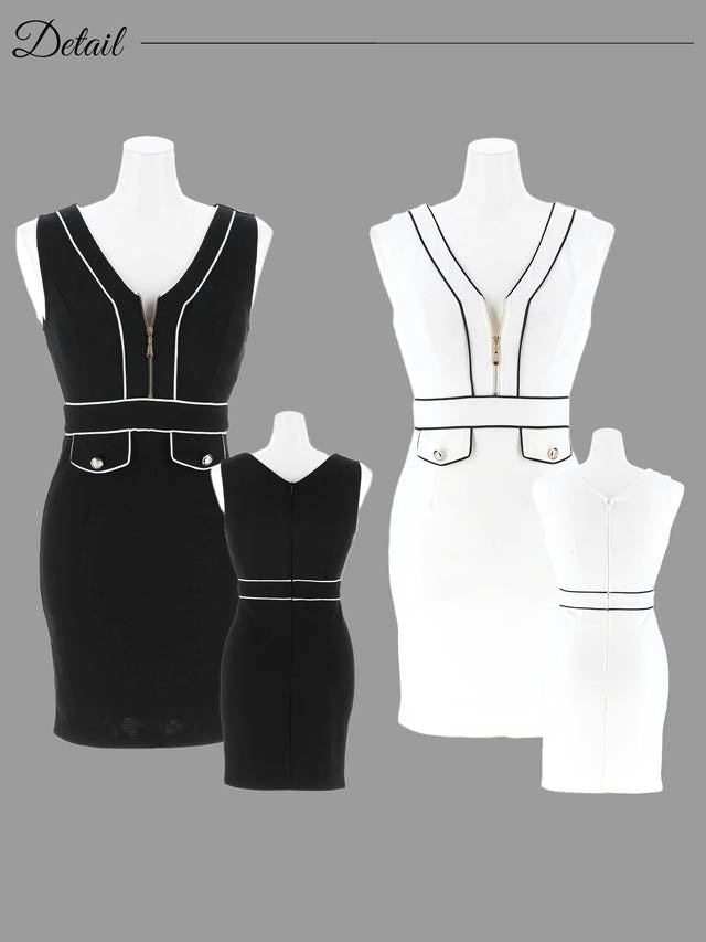 [SMLサイズ]フロントジップバイカラーパイピングタイトミニドレス[3サイズ展開][LIVE紹介]