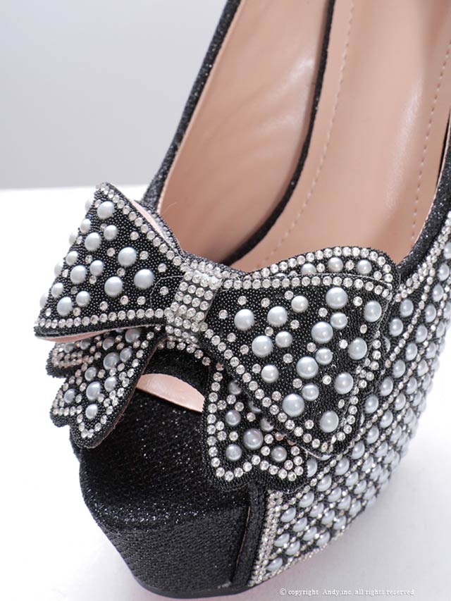 6/23新作![an]パールビジュービッグリボンオープントゥパンプス[AOC-SH045]