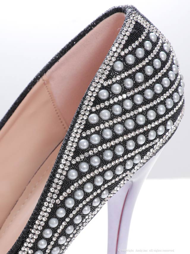 6/23新作![an]パールビジュービッグリボンオープントゥパンプス[AOC-SH045]