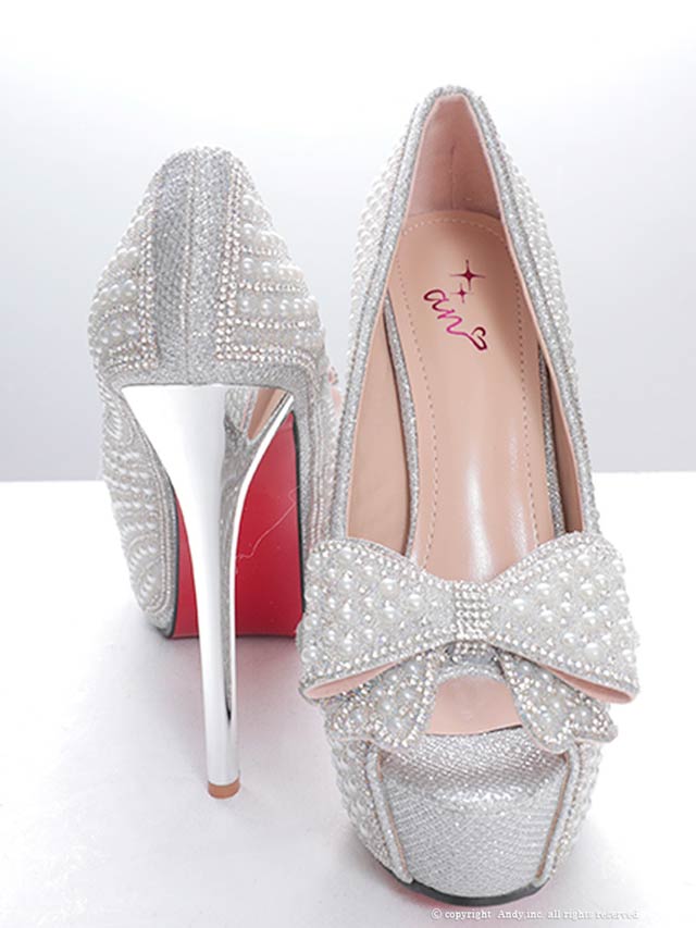 6/23新作![an]パールビジュービッグリボンオープントゥパンプス[AOC-SH045]