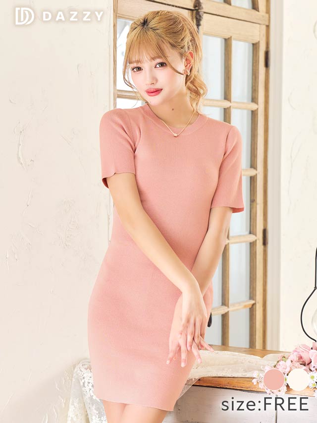 クルーネック半袖ニットワンピース[カジュアル/dazzy closet]