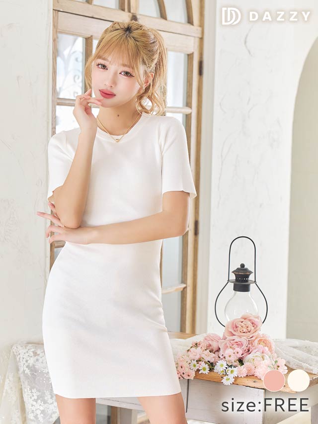 クルーネック半袖ニットワンピース[カジュアル/dazzy closet]