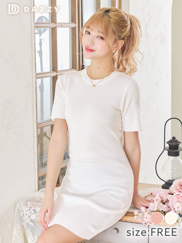 クルーネック半袖ニットワンピース[カジュアル/dazzy closet]