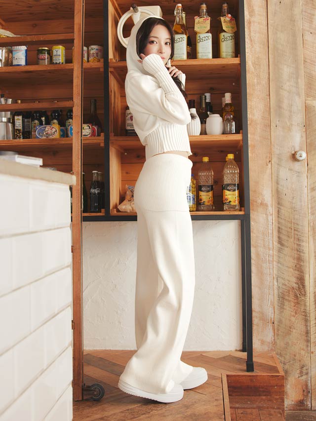 リブニットジップパーカー&ロングパンツセットアップ[カジュアル/dazzy closet]