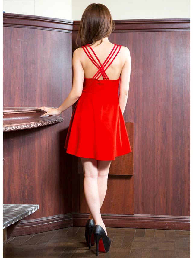 [S〜LLサイズ]ネックレスモチーフ付きバッククロスノースリAラインミニドレス[4サイズ展開][プチプラドレス]