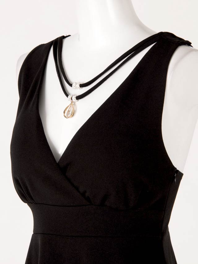 [S〜LLサイズ]ネックレスモチーフ付きバッククロスノースリAラインミニドレス[4サイズ展開][プチプラドレス]