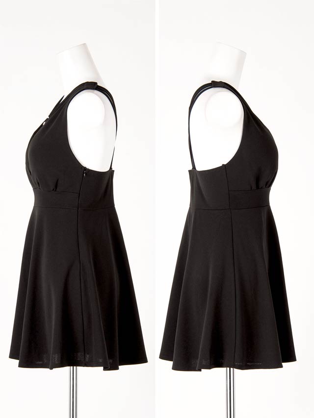 [S〜LLサイズ]ネックレスモチーフ付きバッククロスノースリAラインミニドレス[4サイズ展開][プチプラドレス]