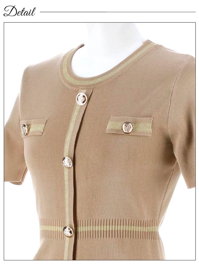 9/26新作!フロントラインボタンビジュー半袖ニットワンピース[カジュアル/dazzy closet]