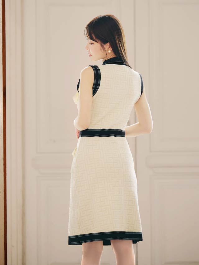 9/10新作!ゴールドボタンノースリーブ襟付きニットワンピース[カジュアル/dazzy closet]