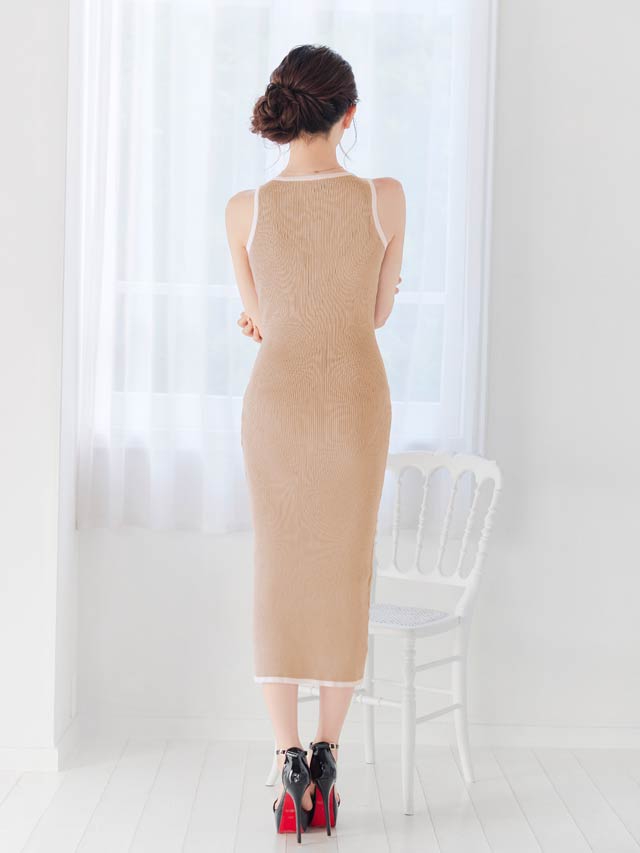 8/15新作!ノースリーブ配色ラインフロントボタンニットワンピース[カジュアル/dazzy closet][伊藤桃々着用]