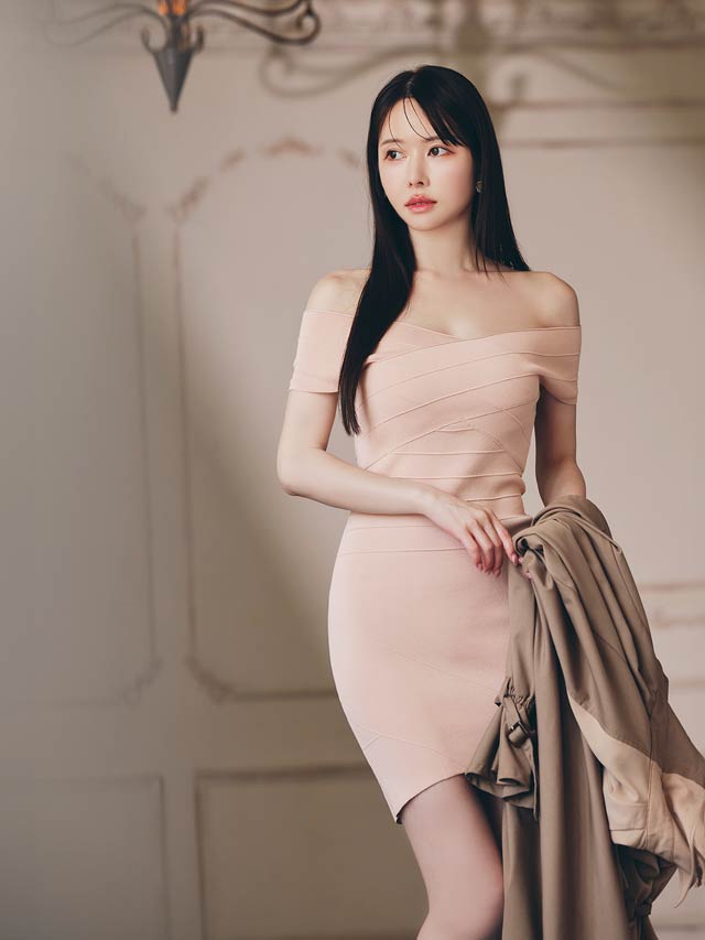 9/5新作!ヌーディカシュクールオフショルニットタイトワンピース[カジュアル/dazzy closet]