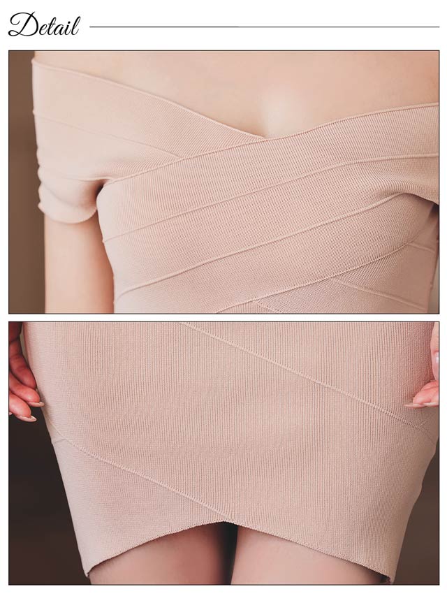 9/5新作!ヌーディカシュクールオフショルニットタイトワンピース[カジュアル/dazzy closet]