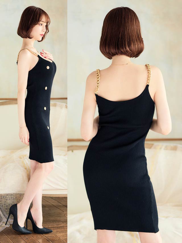 ダブルボタンチェーンキャミソールリブニットワンピース[カジュアル/dazzy closet]