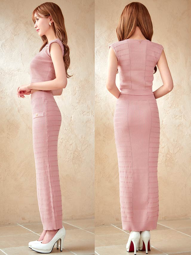 10/2再入荷!ワンカラーボタンビジューフレンチスリーブリブニットワンピース[カジュアル/dazzy closet]