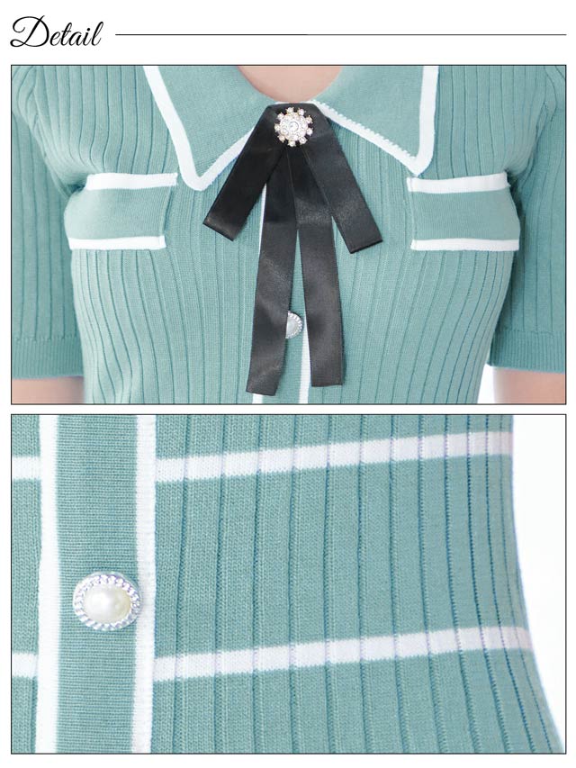 ブローチ付きパールボタン半袖ニットワンピース[カジュアル/dazzy closet]