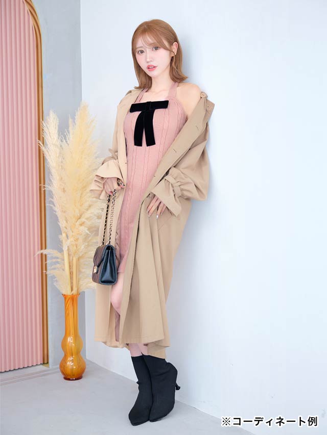 リボンブローチ付きホルターネックニットワンピース[カジュアル/dazzy closet]