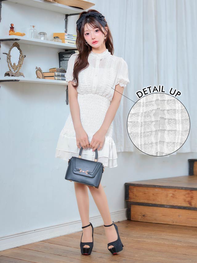 パフスリーブシャーリングフリルワンピース[カジュアル/dazzy closet]