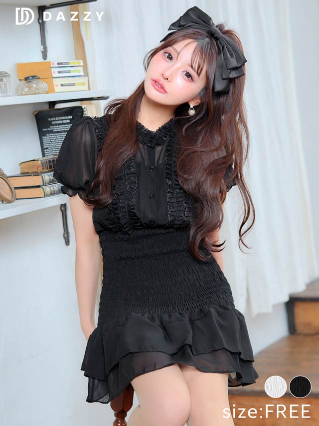 パフスリーブシャーリングフリルワンピース[カジュアル/dazzy closet]