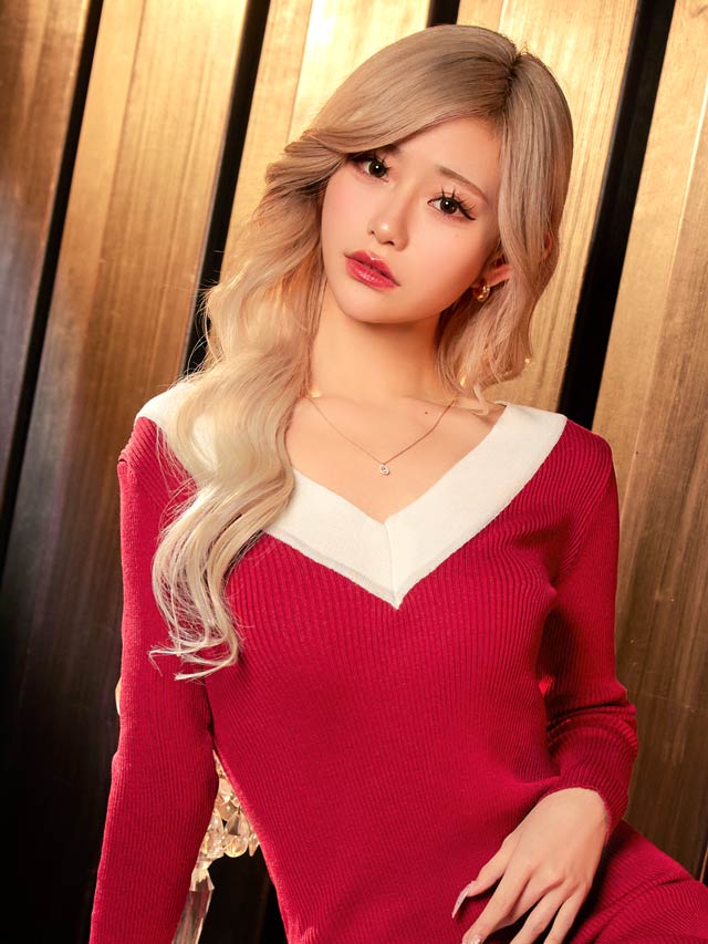 バイカラー長袖バックスリットニットワンピース[カジュアル/dazzy closet]