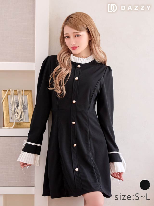 クラシカルプリーツリボンAラインミニワンピース[SML/3サイズ展開][カジュアル/dazzy closet]