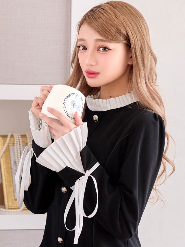 クラシカルプリーツリボンAラインミニワンピース[SML/3サイズ展開][カジュアル/dazzy closet]