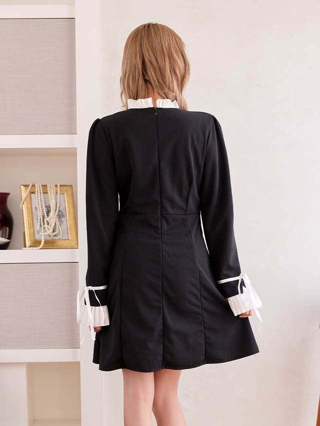 クラシカルプリーツリボンAラインミニワンピース[SML/3サイズ展開][カジュアル/dazzy closet]