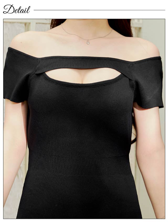 オフショルカットアウト半袖ニットワンピース[カジュアル/dazzy closet]