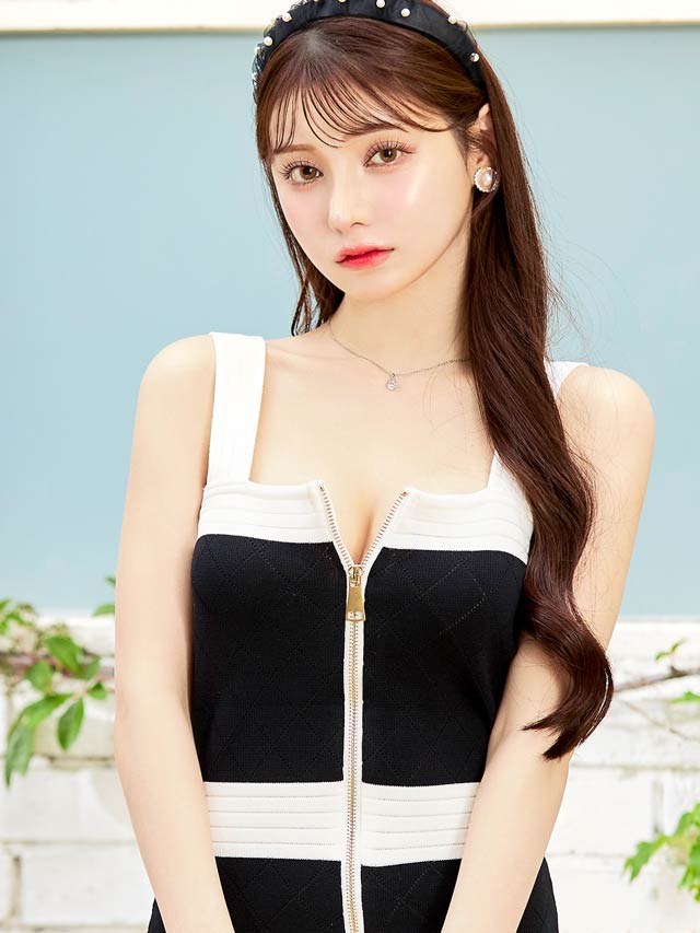 バイカラーノースリーブフロントジップニットワンピース[カジュアル/dazzy closet]