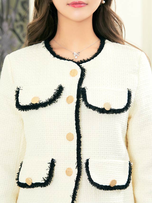 [MLサイズ]モノトーンフリンジパイピングスカートセットアップ[2サイズ展開][カジュアル/dazzy closet]