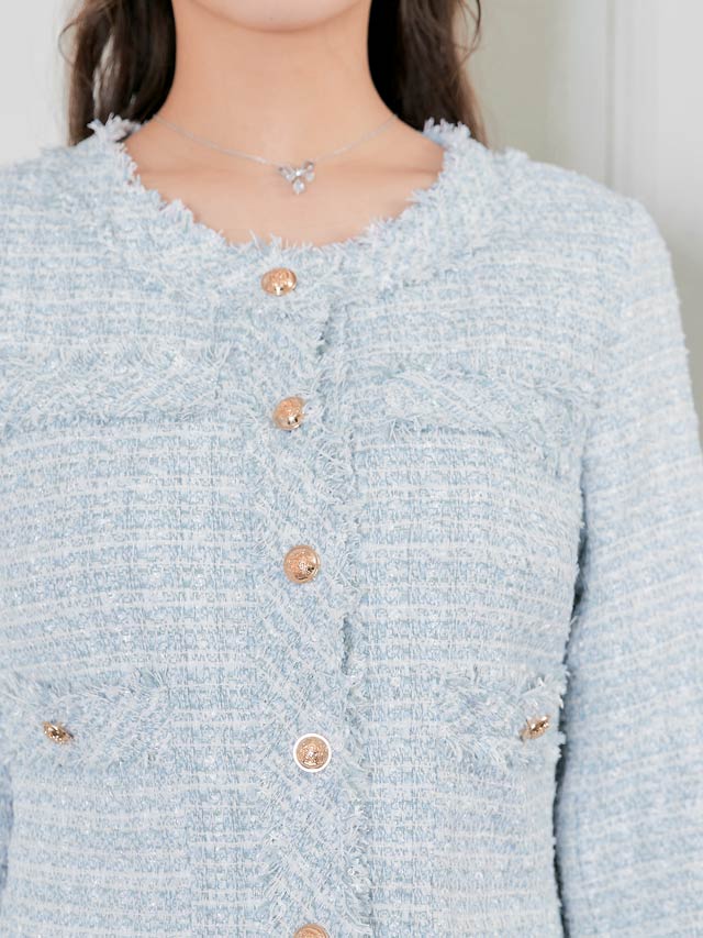 [MLサイズ]ゴールドボタンツイードスカートセットアップ[2サイズ展開][カジュアル/dazzy closet]