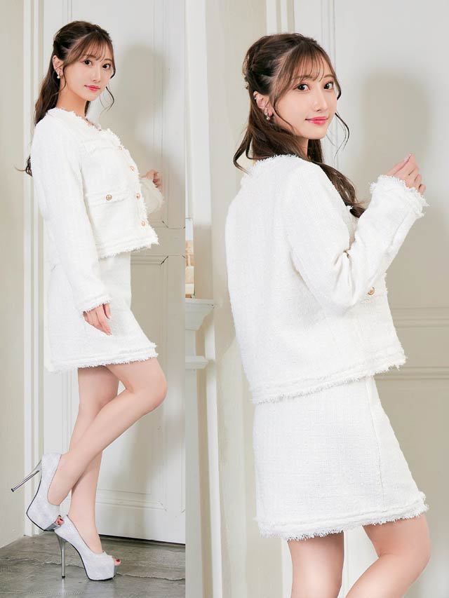 [MLサイズ]ゴールドボタンツイードスカートセットアップ[2サイズ展開][カジュアル/dazzy closet]