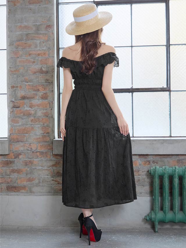 [SMLサイズ]オフショルダーパンチングレースワンピース[3サイズ展開][カジュアル/dazzy closet]