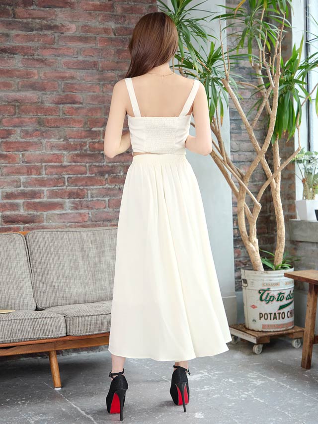 [SMLサイズ]スクエアネックノースリーブフレアスカートセットアップ[3サイズ展開][カジュアル/dazzy closet]